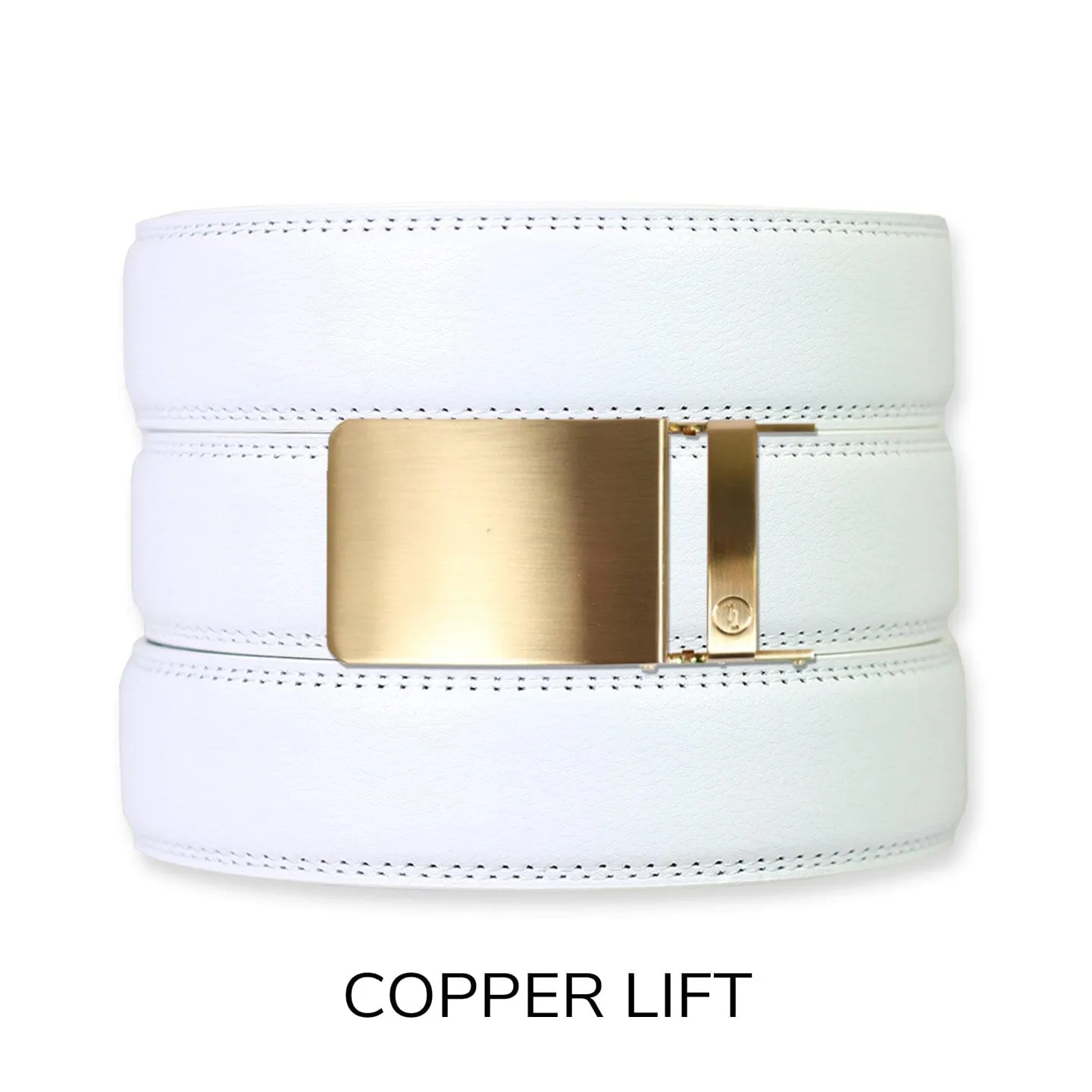 White Leather Ratchet Belt & Buckle Set