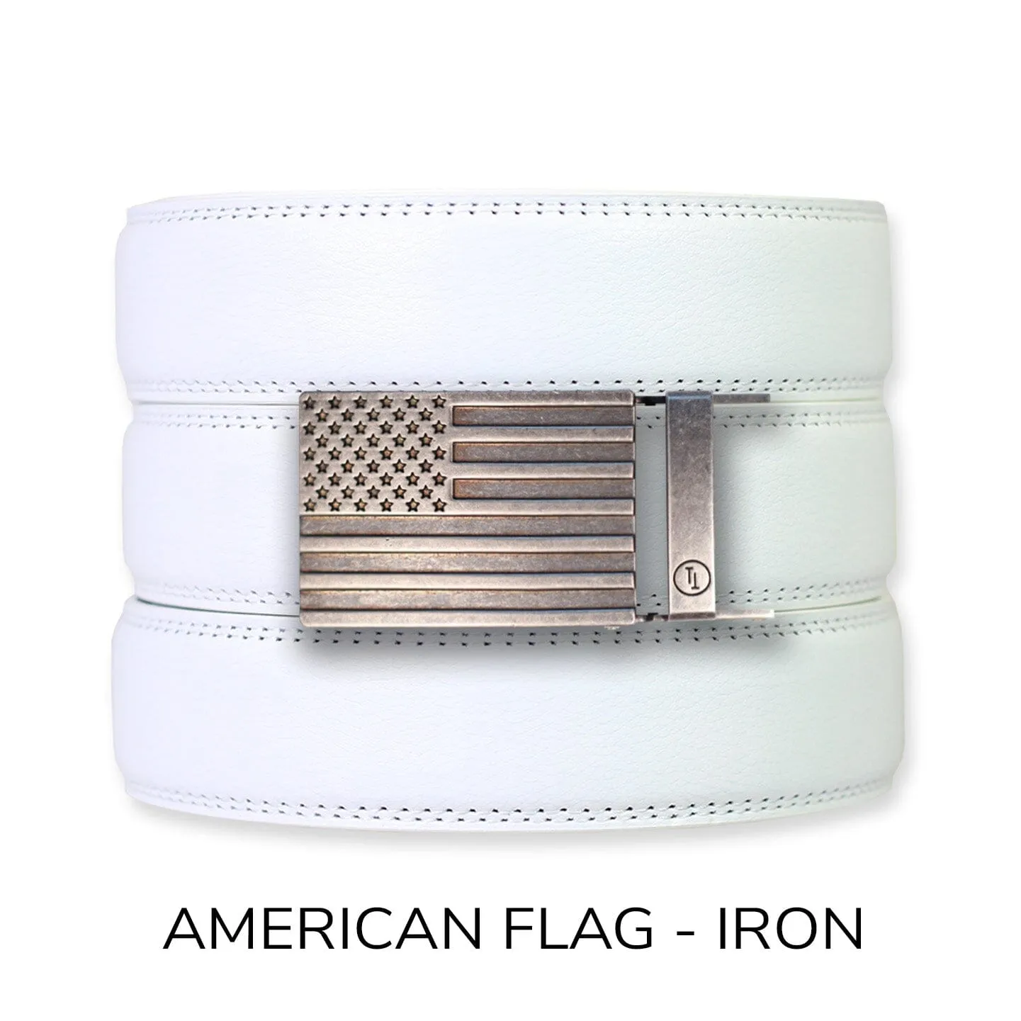 White Leather Ratchet Belt & Buckle Set