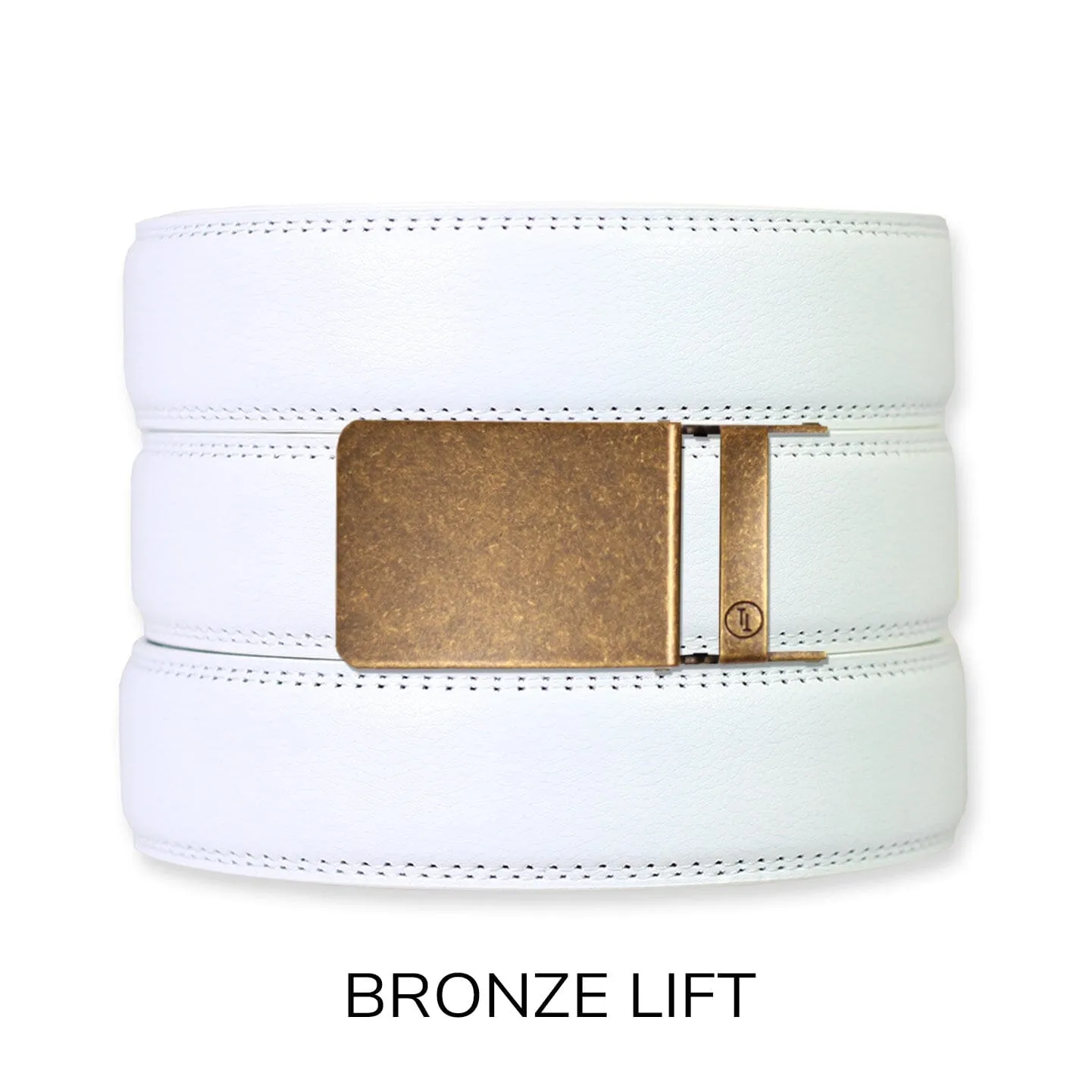 White Leather Ratchet Belt & Buckle Set