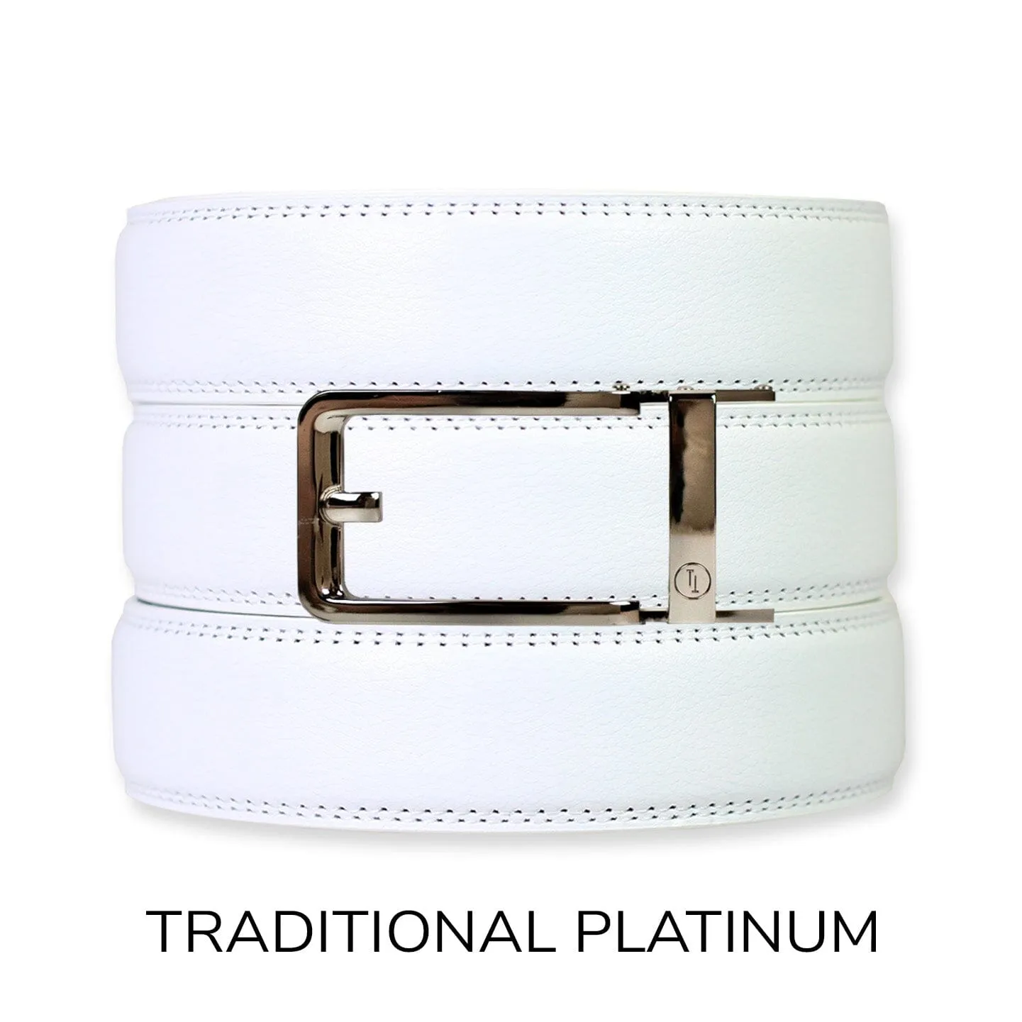 White Leather Ratchet Belt & Buckle Set