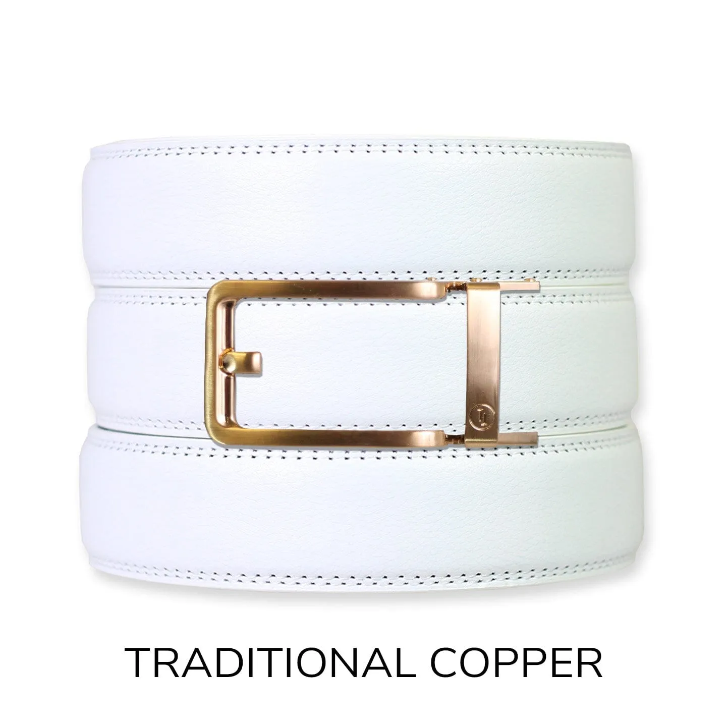 White Leather Ratchet Belt & Buckle Set