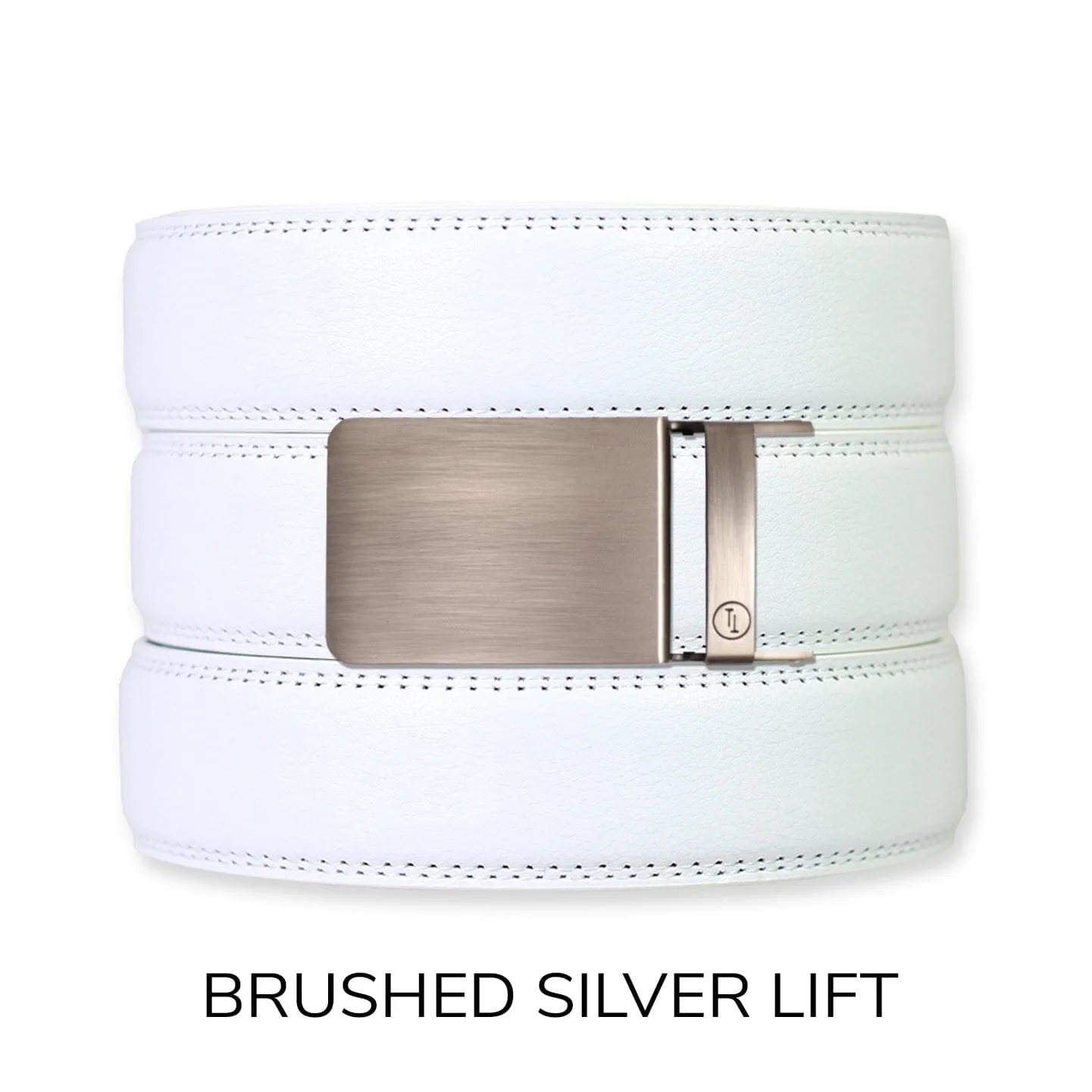 White Leather Ratchet Belt & Buckle Set