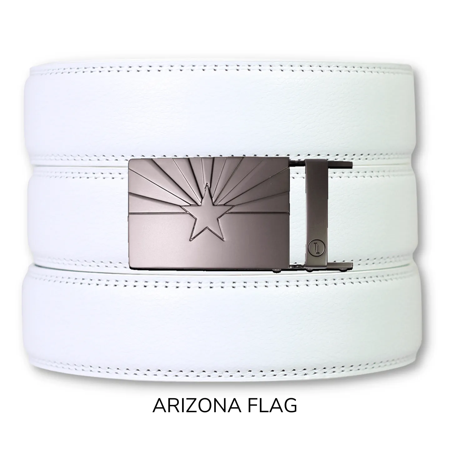 White Leather Ratchet Belt & Buckle Set