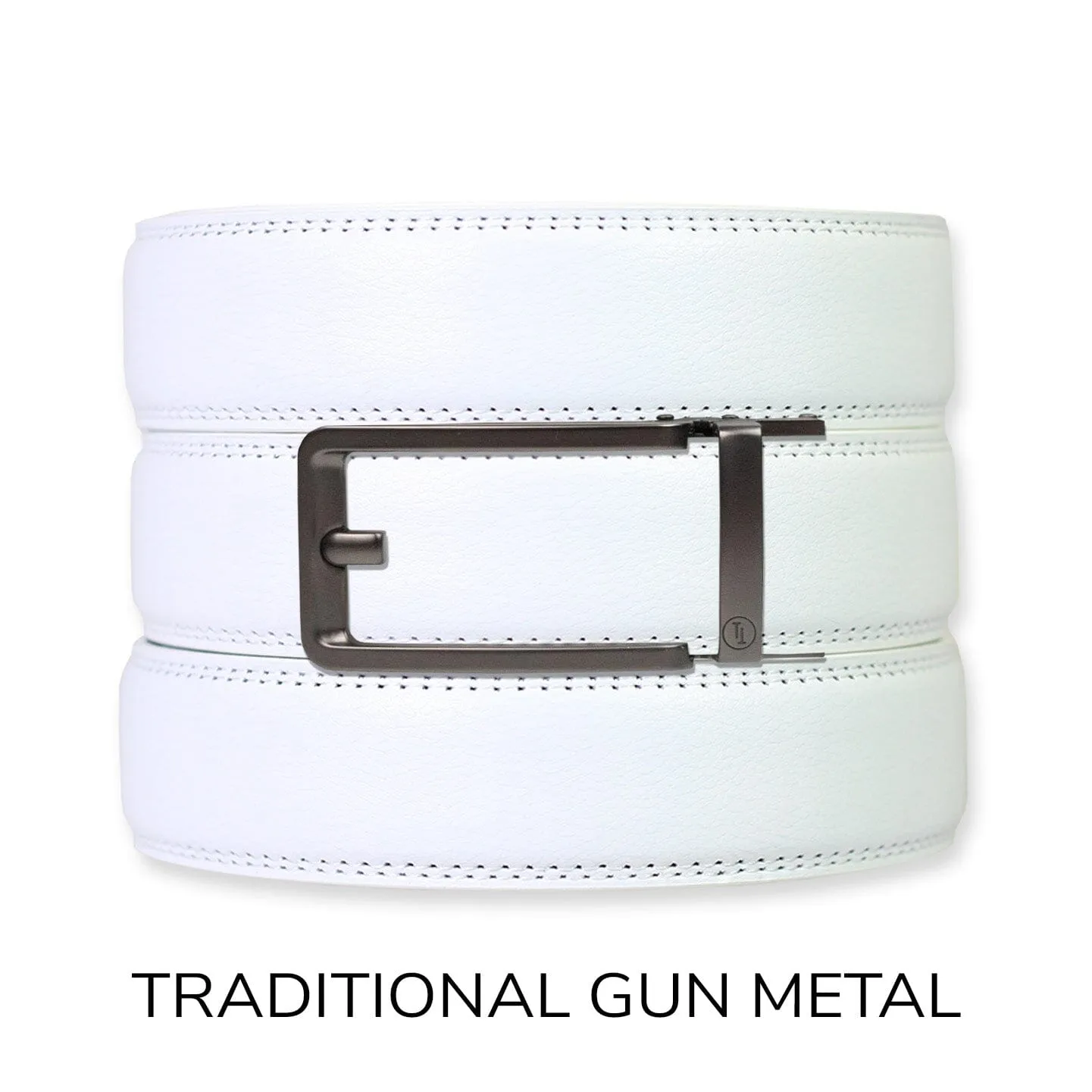 White Leather Ratchet Belt & Buckle Set