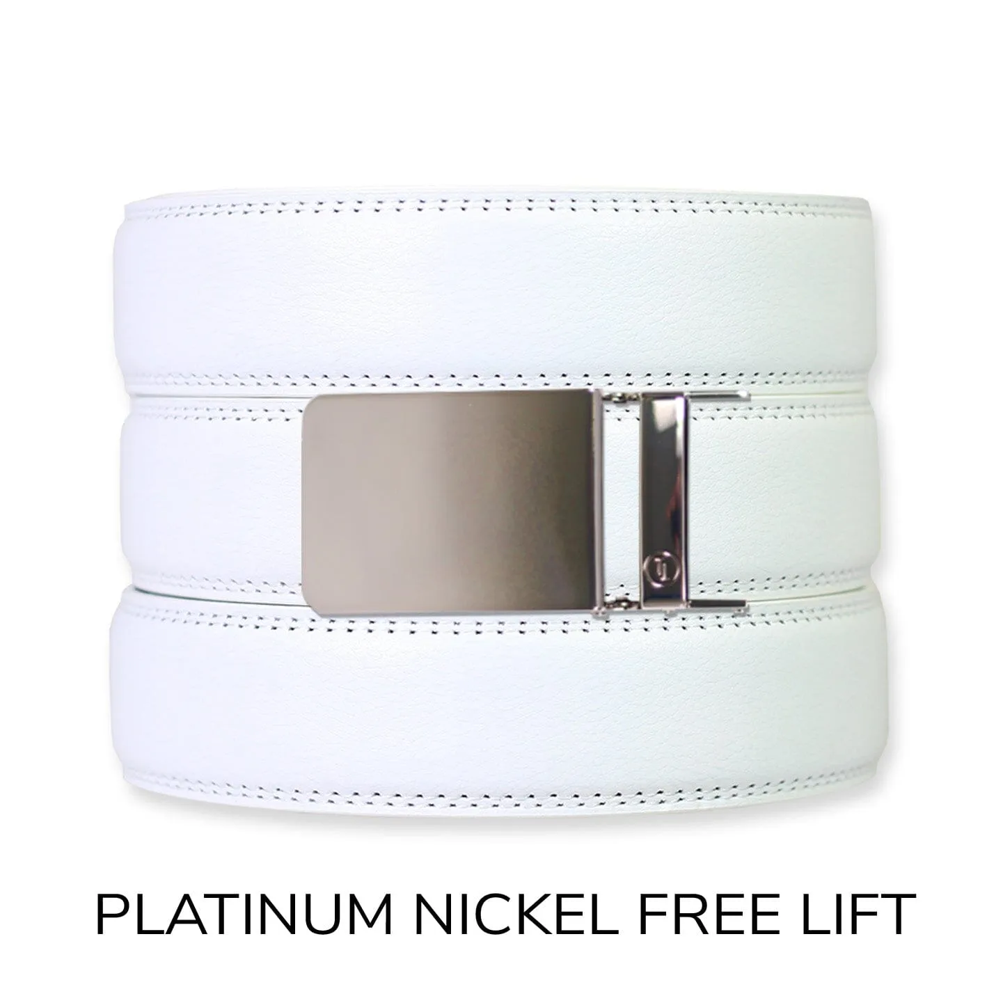 White Leather Ratchet Belt & Buckle Set