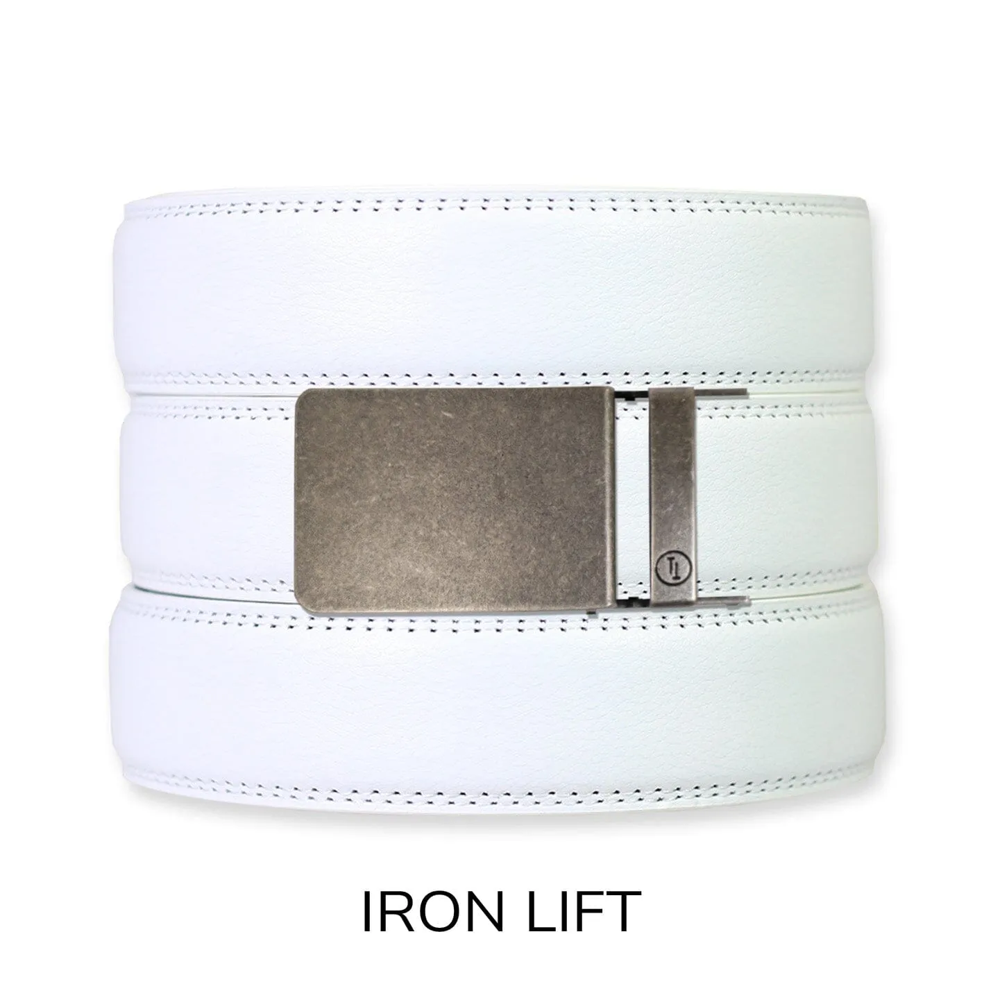 White Leather Ratchet Belt & Buckle Set