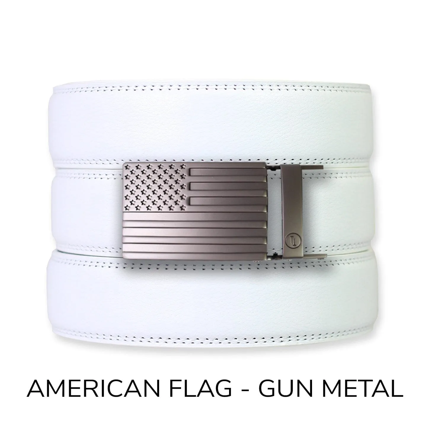 White Leather Ratchet Belt & Buckle Set