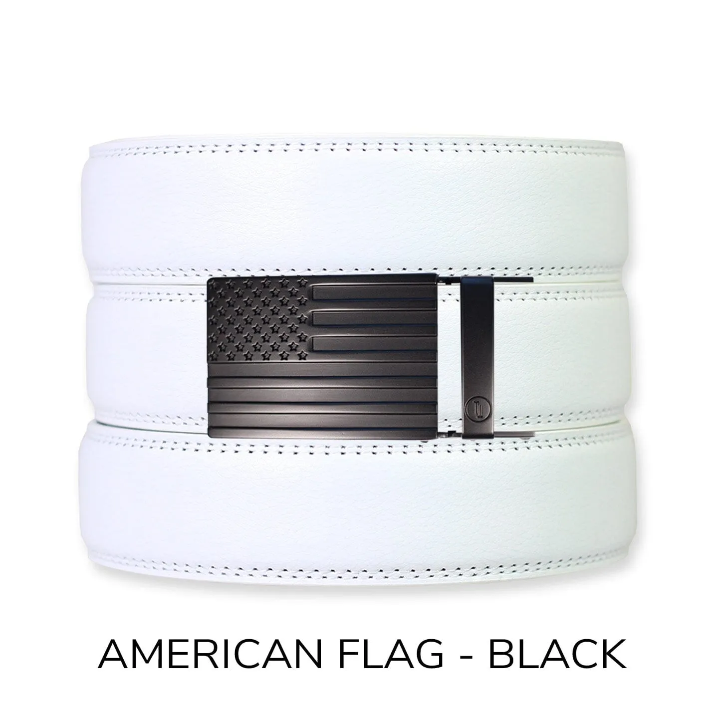 White Leather Ratchet Belt & Buckle Set