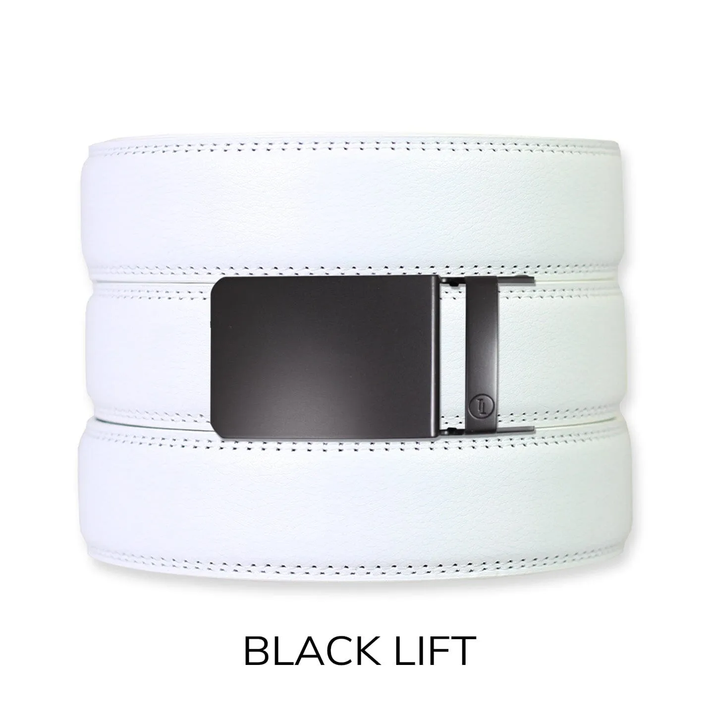 White Leather Ratchet Belt & Buckle Set