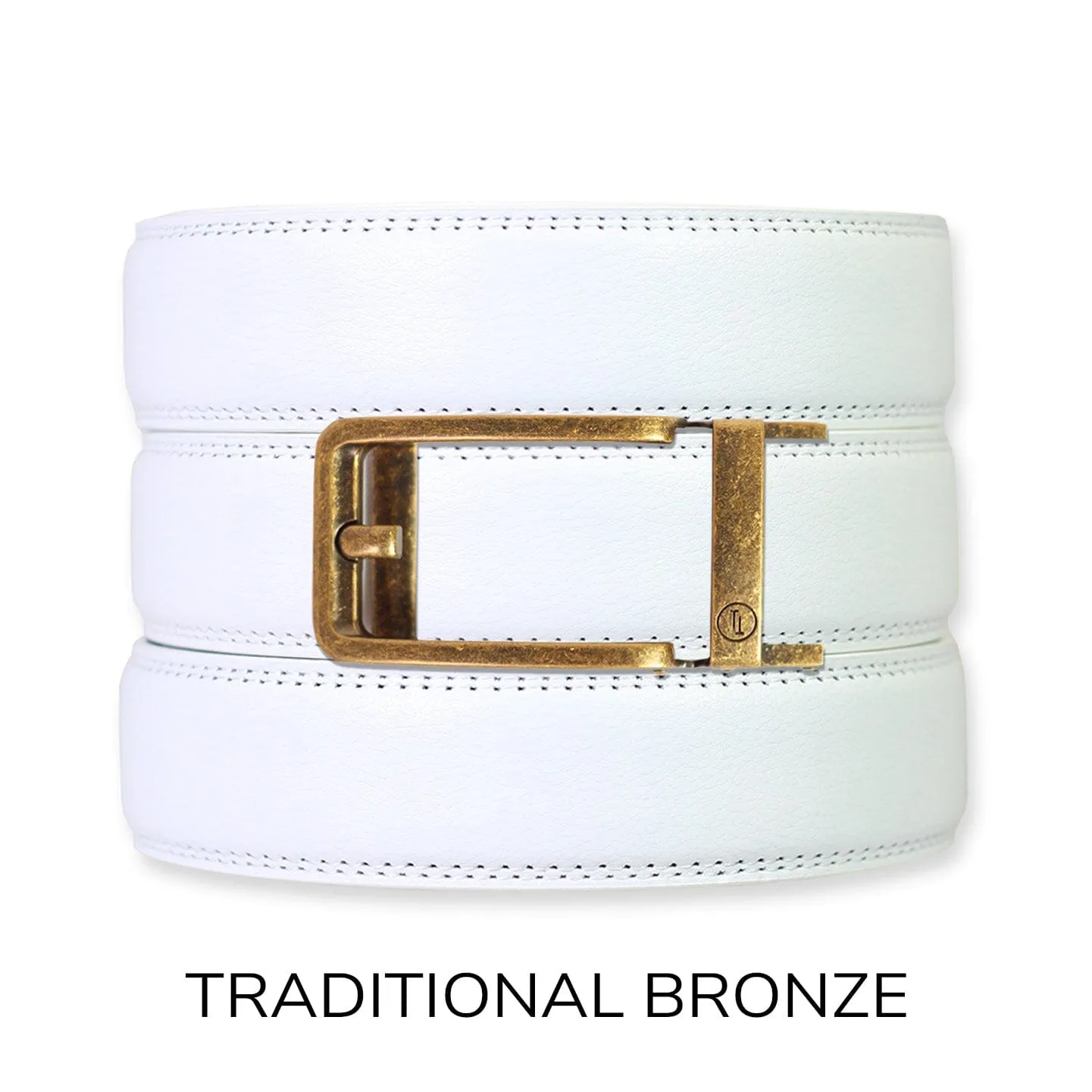 White Leather Ratchet Belt & Buckle Set