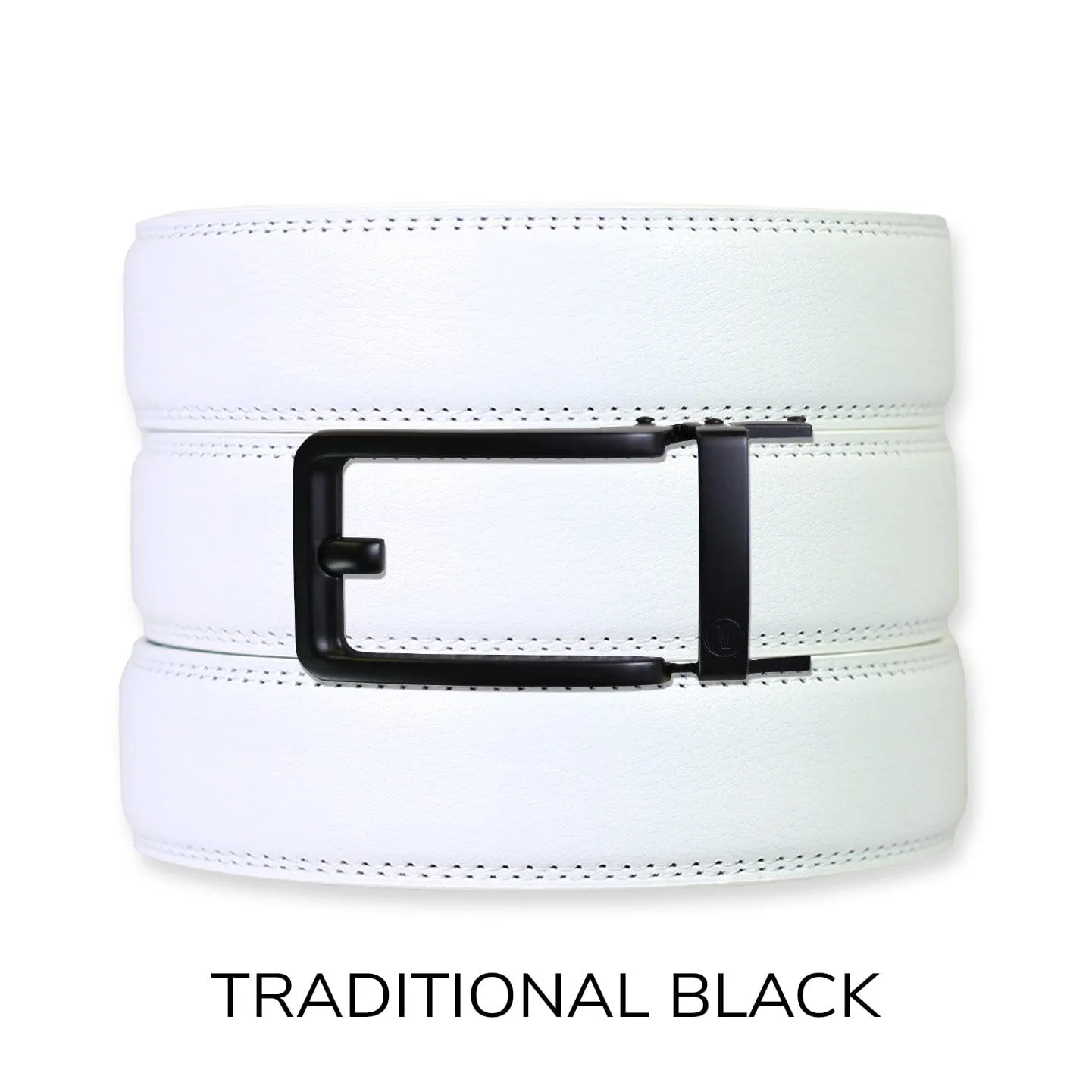 White Leather Ratchet Belt & Buckle Set