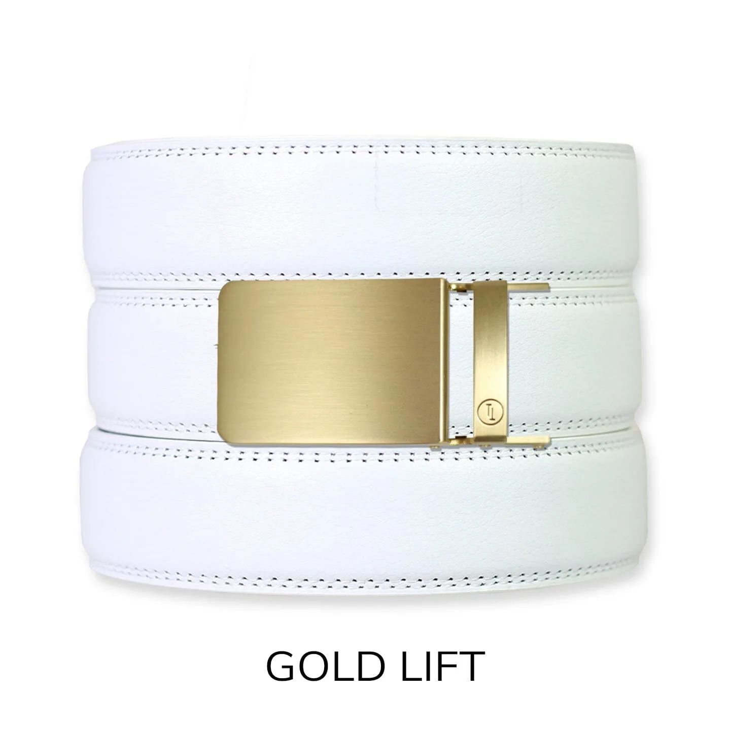 White Leather Ratchet Belt & Buckle Set