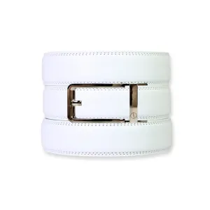 White Leather Ratchet Belt & Buckle Set