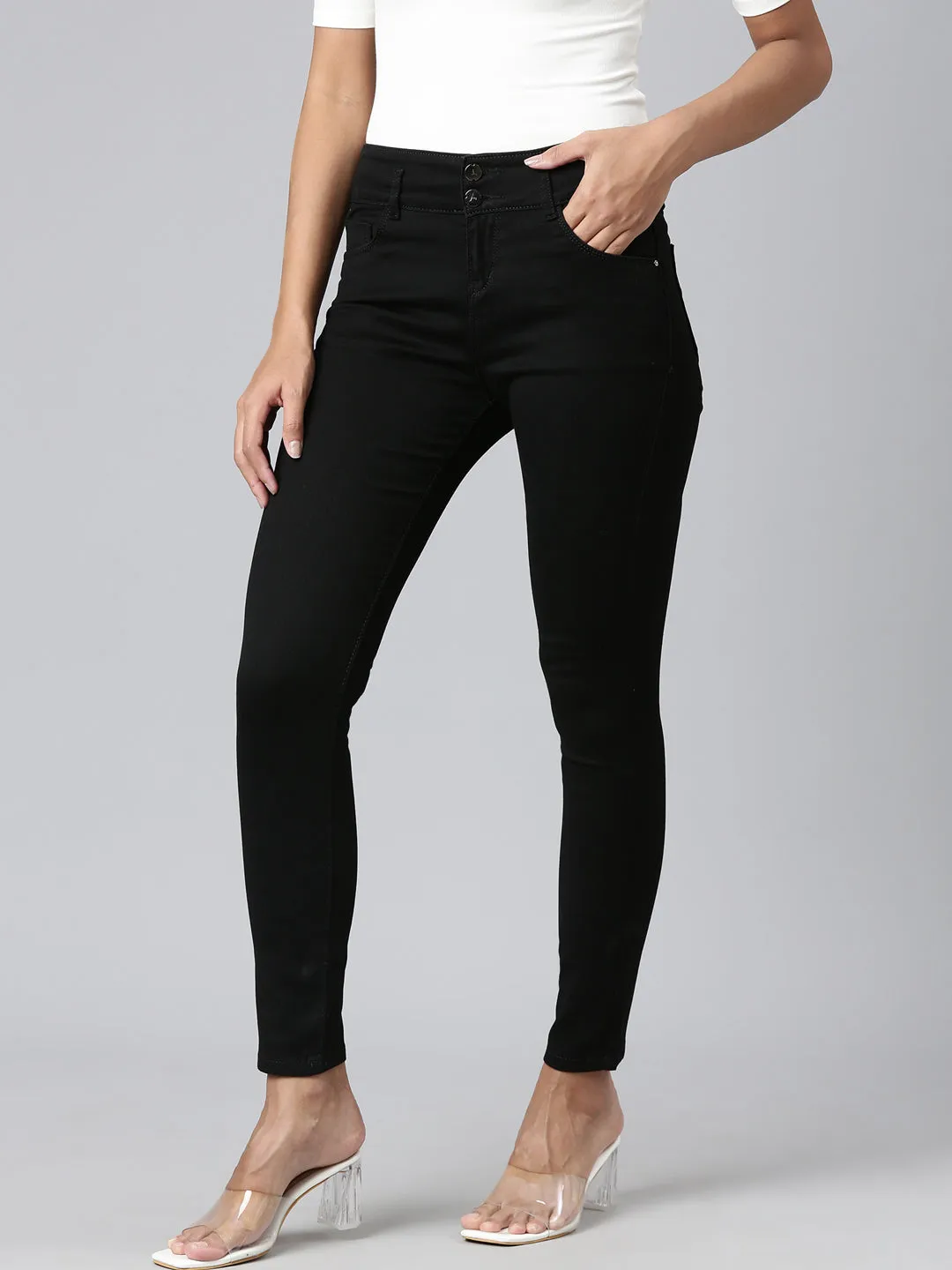 Women Black Tie Dye Slim Fit Denim Jeans