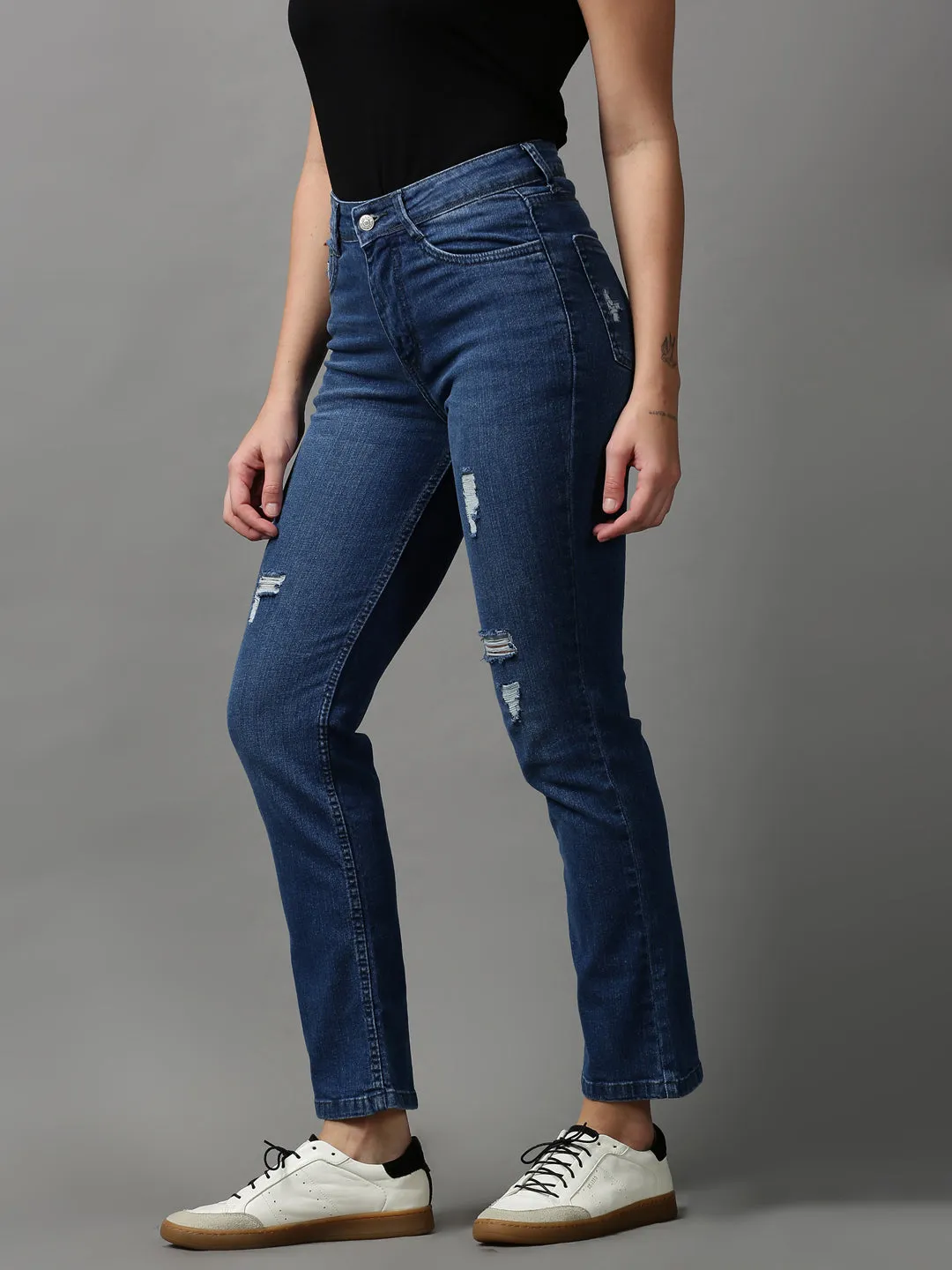 Women's Blue Solid Fit Denim Jeans