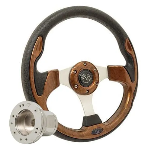 Wood Grain Rally Golf Cart Steering Wheel - 12.5"