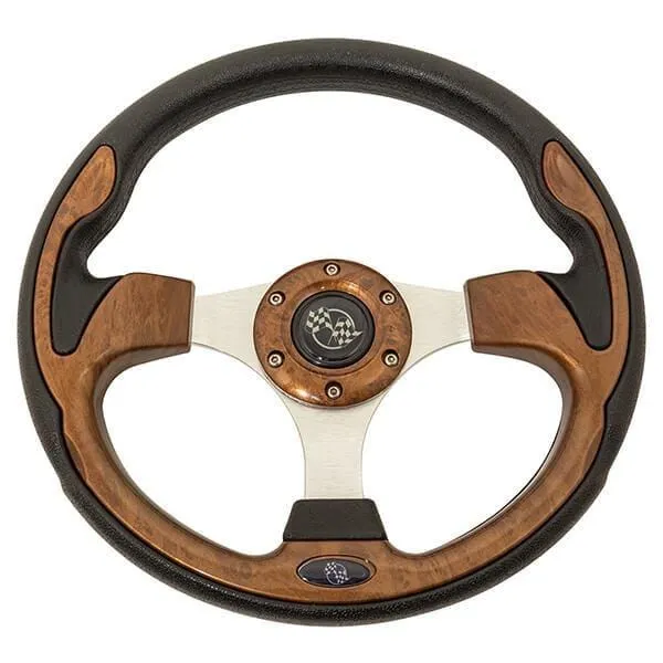 Wood Grain Rally Golf Cart Steering Wheel - 12.5"